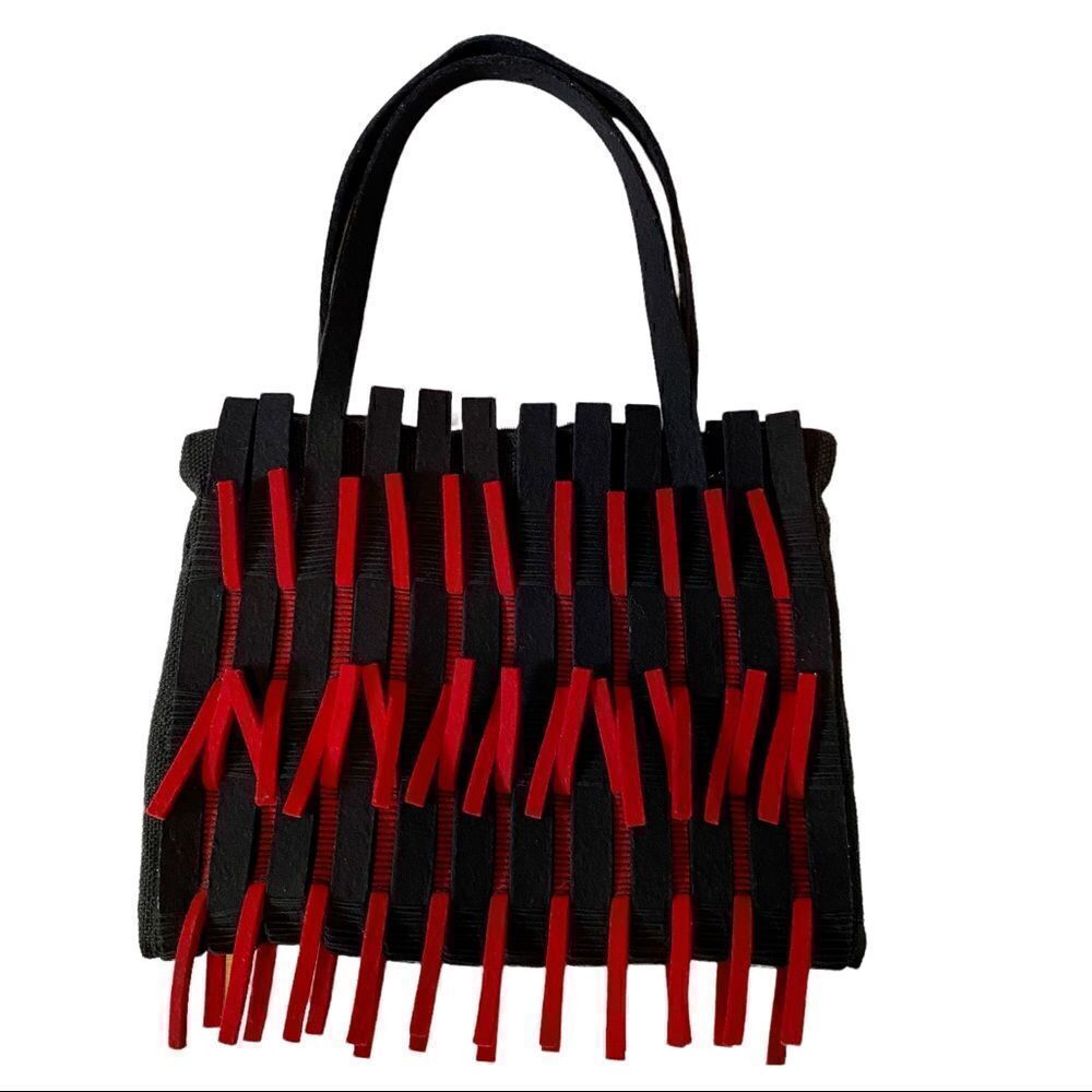 Handcrafted in Germany. Fun, Funky Lightweight Red & Black Zippered Felted Bag